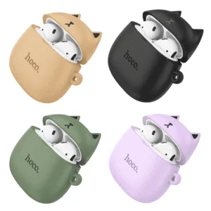 Audífonos HOCO EW45 con estuches de gato en colores caramelo, negro, verde y morado